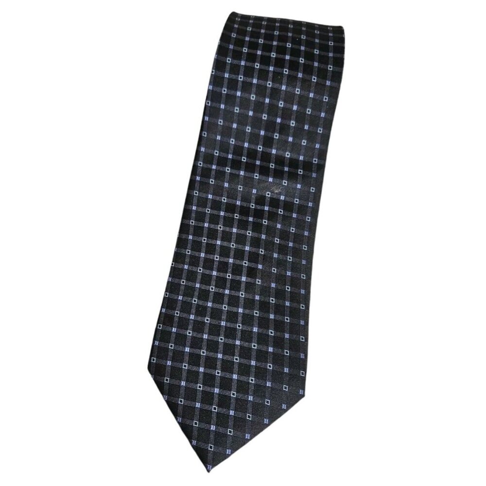 TINO COSMA Men's 100% Silk Necktie LUXURY Tie XL Blue Geometric W:3.7" EUC